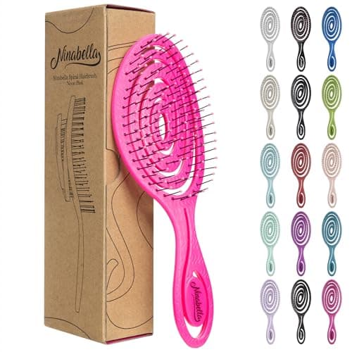 Image of Ninabella Detangling Hair Brush for Women & Men - Does not Pull, Removes Tangles, Brushes for Straight, Curly & Wet Hair - Detangle Brush - Unique Spiral Hairbrush, Neon Pink