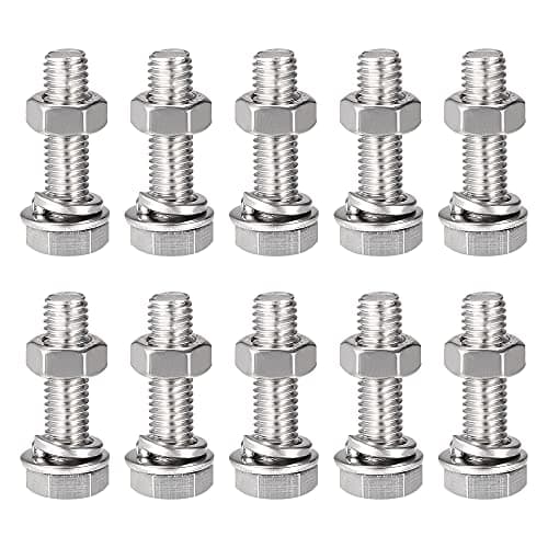 Image of sourcing map M8 x 30mm Hex Head Screws Bolts, Nuts, Flat & Lock Washers Kits, 304 Stainless Steel Fully Thread Hexagon Bolts 10 Sets