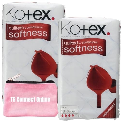 Image of Ko-Tex Maxi Sanitary Towels, 16 Count (Pack of 2) – with Discreet Carry Pouch | Super Absorbent, Comfortable Period Pads for Heavy Flow | On-The-Go Feminine Hygiene Kit