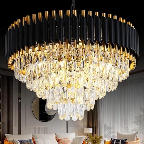 Image of MSSIAN Gold Modern 5-Tier Round Crystal Chandeliers - Black, Large, E14*12Light for Dining, Living, Bedroom & Entryway