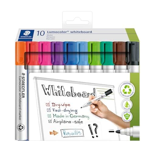 Image of STAEDTLER 351 C10 Lumocolor Whiteboard Marker, Bullet Tip 2.0mm Line Width - Assorted Colours (Card Pack of 10)