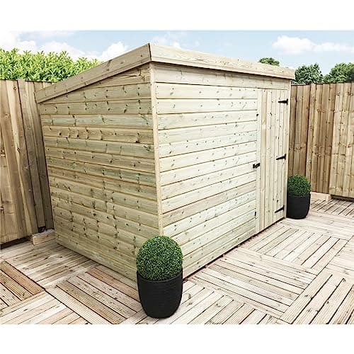Image of INSTALLED 8 x 4 WINDOWLESS Garden Shed Pressure Treated T&G PENT Shed + Single Door (8' x 4' / 8ft x 4ft) (8x4)