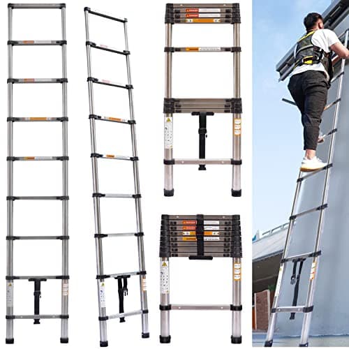 Image of 8.5FT/2.6M Extending Ladder Telescopic Garden Ladder Multi-Purpose Ladder Extendable Telescopic Loft Ladders, Portable Telescoping Extension Ladder for Decorating, Gutter Cleaning, 330LBS Capacity