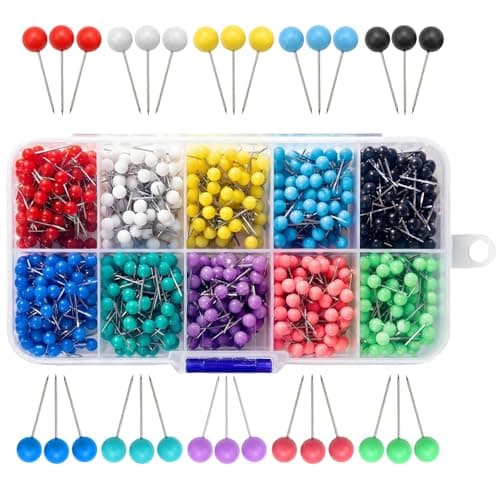 Image of 1000 Pcs Map Push Pins, 10 Colors Pin Board Pins, Stainless Point Head Marking Pins, Round Head Push Pin for World Maps, Fabric Marking, Pins for Pinboard