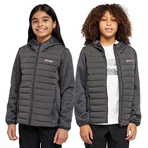 Image of Berghaus Kids’ Hybrid Jacket with Fleece Hood and 2 Zipped Pockets, Water Repellent & Insulated Coat for Boys and Girls (UK, Age, 14 Years, 15 Years, Regular, Grey)