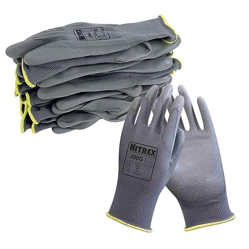 Image of NITREX 290G Work and Safety Gloves, 10 Pairs of Black General Handling Gloves with PU Palm Coating, Size 8, Medium