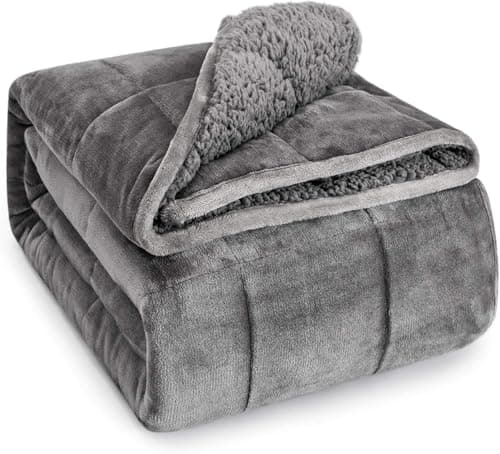 Image of Sivio Weighted Blanket for Adult, 7kg Sherpa Heavy Blanket with Soft Flannel Reversible, Queen Size, Extra Warm Cozy Fluffy Weighted Blanket, 150x200cm Dual Sided Grey