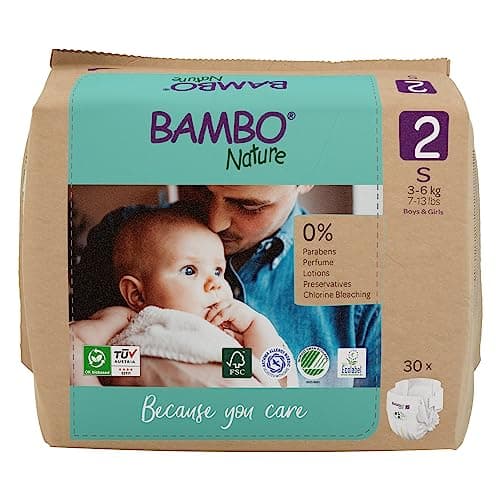 Image of Bambo Nature Premium Eco Nappies, Size 2 (7-13lb/3-6kg), Mini, 30PK, Eco-Labelled Sustainable Nappy, Enhanced Leakage Protection, Secure and Comfortable Baby Nappies