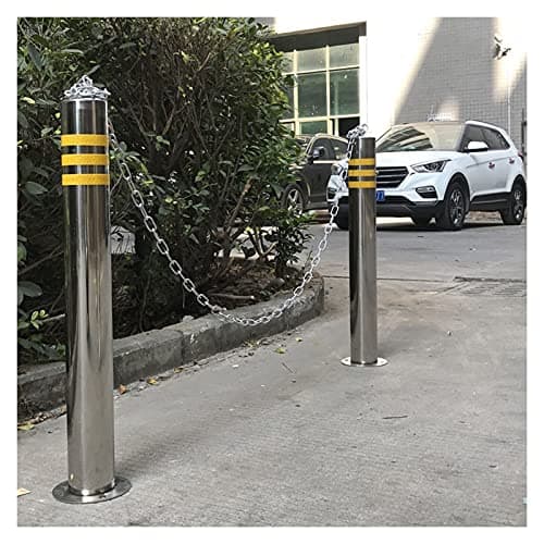 Image of 2 Pcs Stainless Steel Parking Posts for Driveways, Heavy-Duty Car Park Barriers, Anti-Parking Garage Security Bollards with 3m Metal Chain for Enhanced Protection