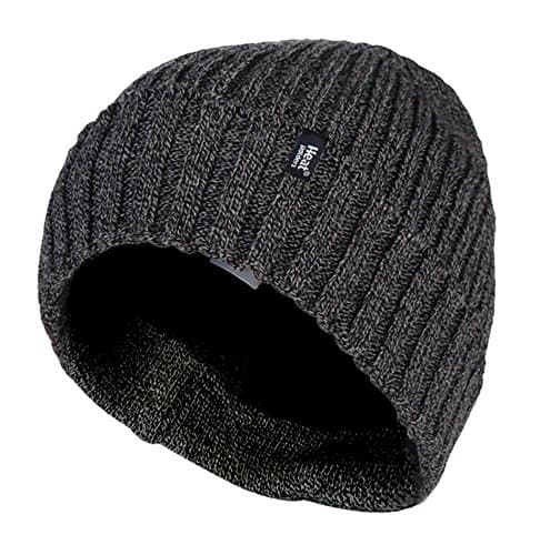 Image of HEAT HOLDERS - Mens Ribbed Knit Fleece Lined Insulated Warm Turn Over Cuff Thermal Winter Beanie Hat (One Size, Grey (TOR))