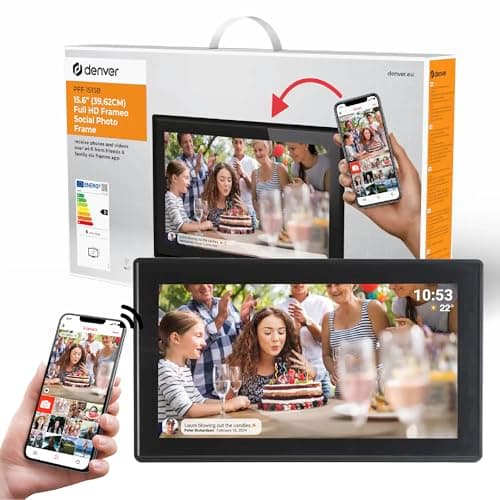 Image of Denver PFF-1515B Digital Wi-Fi Picture Frame - 15.6 Inch Full HD IPS Touch Screen, Integrated FRAMEO Software, Wireless Sharing, Automatic Night Shut-Off, 16GB Memory, Black