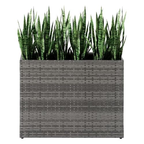 Image of Taylor & Brown Tall Rectangular Rattan Wicker Planter with Removable Liner Large Indoor Outdoor Planters Flower Plant Pots Garden Box Patio Front Porch 61cm (H) x 81cm (W) x 28cm (D) (Grey)