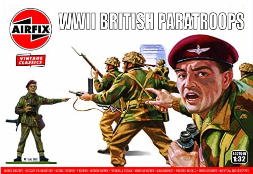 Image of AIRFIX - Model Figures Set - A02701V WWII British Paratroops - Model Building Kit Accessories, Plastic Model Kits for Adults & Children 8+, Set Includes 14 Unpainted Figures - Accessory for Dioramas