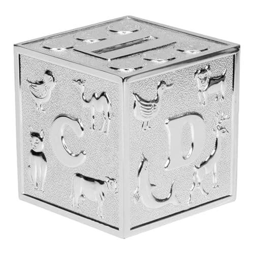 Image of ABC Cube Money Box 12.5cm Silver Plated Money Bank for New Baby or Christening. Comes boxed 3056