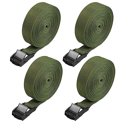 Image of Hejo 4PCS Ratchet Straps, Green Ratchet Tie Down Straps with Cam Buckle, Heavy Duty Tensioning Belts Adjustable Lashing Straps for Motorcycles, Bikes, Luggage(500x2.5cm)