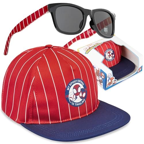 Image of Marvel Spidey and His Amazing Friends Baseball Cap Sunglasses Set for Boys, Adjustable Hat 100% UV Shades, Holiday Essentials (Red Spiderman)