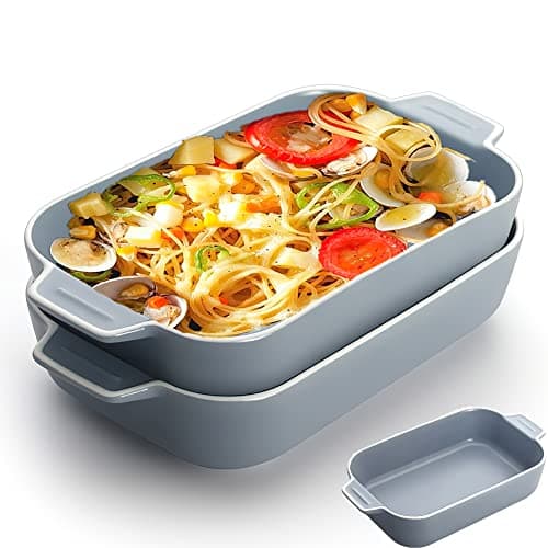 Image of YFWOOD 2PCS Ceramic Baking Dishes, 9x5 Inch Individual Lasagne Pans, Anti-Crack Oven Safe with Handles (Blue)