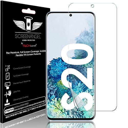 Image of TECHGEAR Screen Protector fits Samsung Galaxy S20 [Screen Angel Edition] [In-Display Fingerprint Support][Case Friendly] [Bubble Free] [FULL Screen Coverage] HD Clear Flexible TPU Film