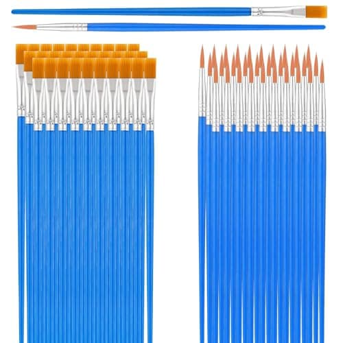 Image of 60 Pcs Small Paint Brushes Bulk,Flat Pointed Acrylic Paint Brush Nylon Hair Paint Brushes for Classroom Painting Party Acrylic Oil Watercolor Rock Canvas Face Body Egg Painting