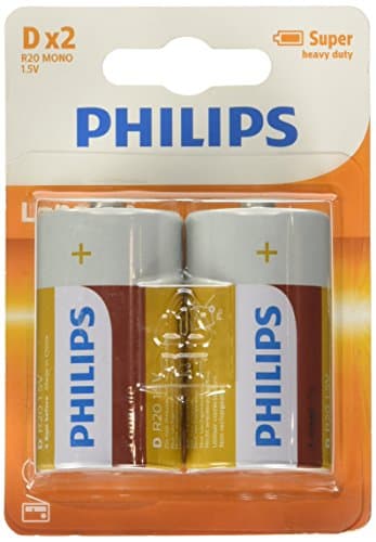 Image of Philips D-Batteries - R20L2B - Battery Pack of 2 - Zinc Chloride Technology - 3 Year Shelf Life - 1.5V