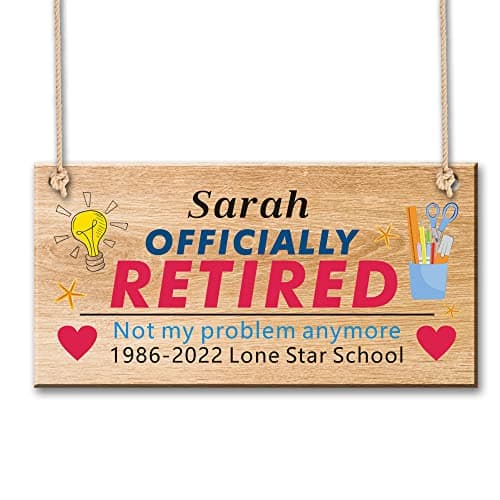Image of Personalised Funny Retirement Gifts for Women Men Custom Hanging Wooden Plaque Retirement Sign Present Gift for Grandad Birthday Colleague Teacher Goodbye Tension Hello Pension (Design 5)