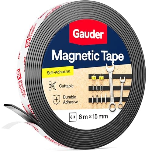 Image of GAUDER Magnetic Tape Self-Adhesive Strong - Cuttable Magnet Strip with High Magnetic Strength - Sticky Magnet Tape with Strong Adhesive (6 m x 15 mm)