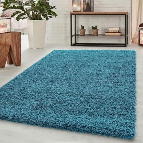 Image of Abaseen Small Large Shaggy Rug Modern Rugs Living Room Extra Large Small Medium Rectangular Size Soft Touch Thick Pile Living Room Area Rugs Non Shedding (Teal Blue, 120x170 cm)
