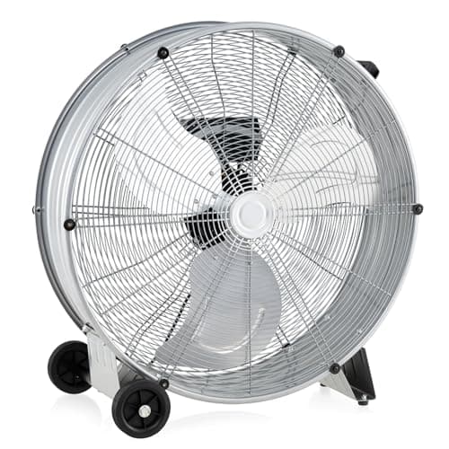 Image of COSTWAY 24 Inch Large Industrial Drum Fan, 3-Speed High-Velocity Floor Fan with Built-in Wheels & Handle, Metal Air Circulator Cooling Fan for Home Commercial Warehouse Workshop (Silver)
