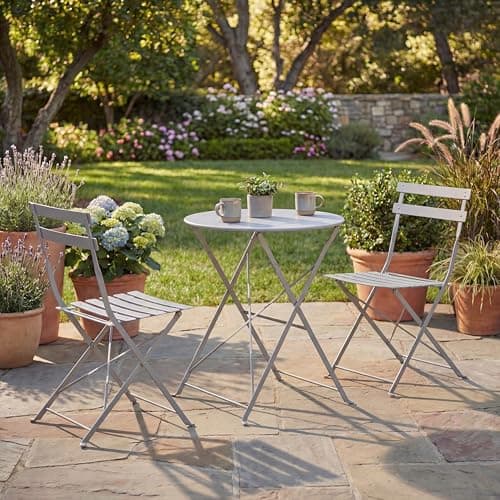 Image of Garden Vida Porto 2 Seater Metal Folding 3 pcs Bistro Set For Garden, Patio And Balcony (Light Grey)