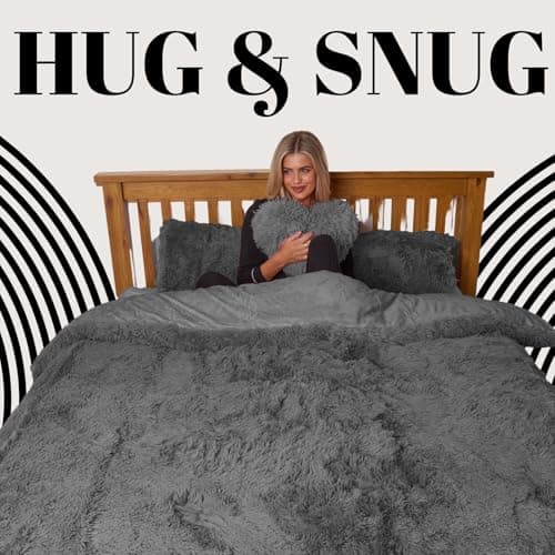 Image of Dolce Vari Hug & Snug Luxury Fleece Bedding Set Warm & Cozy Super Soft Fluffy Fur Duvet Cover Set - Ultimate Comfort (Charcoal, Double)