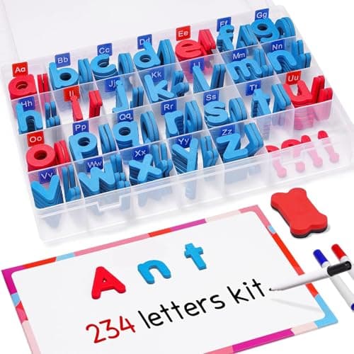 Image of VoSinrly Magnetic Letters 234 Pcs with Magnetic Board and Storage Box - Uppercase Lowercase Foam Alphabet ABC Magnets for Fridge Refrigerator - Educational Toy Set for Classroom Kids Learning Spelling