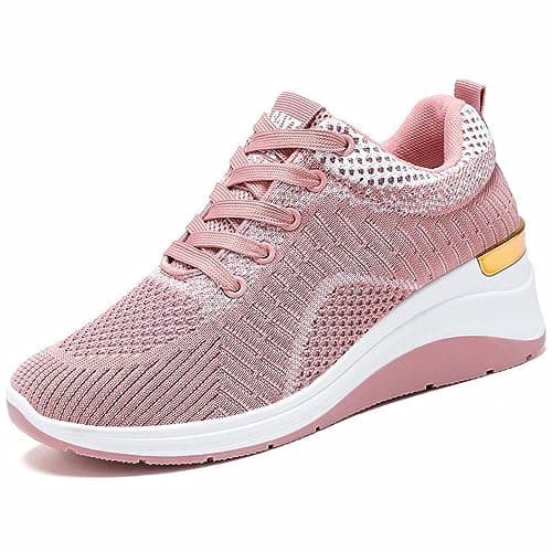 Image of Air Cushion Wedge Trainers For Women Shallow Mouth Low Top Mesh Sneakers Summer Ladies Lace Up Athletic Running Shoes Breathable Sport Non-Slip Walking Sneaker Lightweight Tennis Shoes For Outdoor