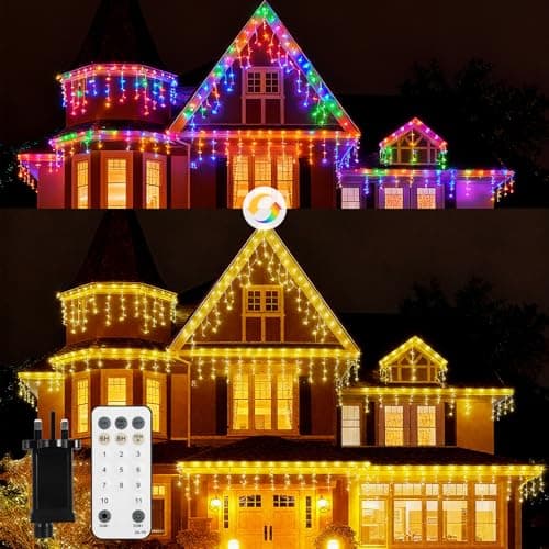 Image of Coanto Icicle Outdoor Christmas Lights 400LED 10m, 80 Drops 11 Modes 3 Timer, RF Control, Plug, Connectable, Icicle Lights for Eaves Window Balcony Patio Decoration Warm White & Multicoloured
