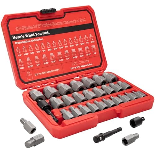 Image of UYECOVE 27Pcs Screw Extractor Set Hex Head Multi-Spline Easy Out Bolt Extractor Set 3/8 Inch Drive, Stripped Bolt Remover, Bolt Extractor Kit for Removing Broken Rusted Bolts Studs Nuts Socket Screws