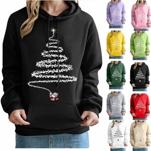 Image of KQIVAM Women Spread Christmas Cheer Sweatshirt Christmas Elf Pullover Elf Hat Shirt Long Sleeve Xmas Printed Holiday Pullover Tops Crewneck Embroidered Christmas Clothes
