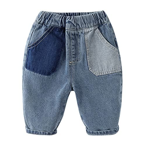 Image of TYUSGH Baby Boys Baggy Jeans Toddler Vintage Patchwork Pocket Denim Pants Kids Casual Elastic High Waist Relaxed Fit Trousers (Blue, 12-18 Months)