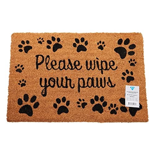Image of Natural Coir Mat Printed Patterned Dirt Trapper Indoor/Outdoor Door Mat Welcome Mat Non-Slip PVC Backed Doormat 60cm x 40cm (Wipe Your Paws)