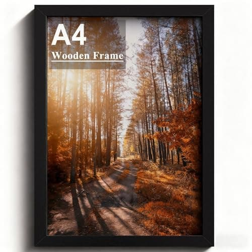 Image of A4 Picture Frame, Wooden Photo Frame, Versatile Black Frame with Safe Perspex Front & Wall Hanging Hooks - For Display, Landscape or Portrait Orientation, Wall-Mount & Desk Stand