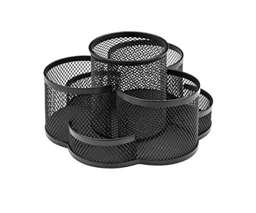 Image of OSCO Wire-Mesh Rotating Pen Pot, Desk Organiser 360° Revolving Base 7 Compartments, Metal Mesh Desk Caddy for Pens, Pencils, Scissors & Office Supplies, Black