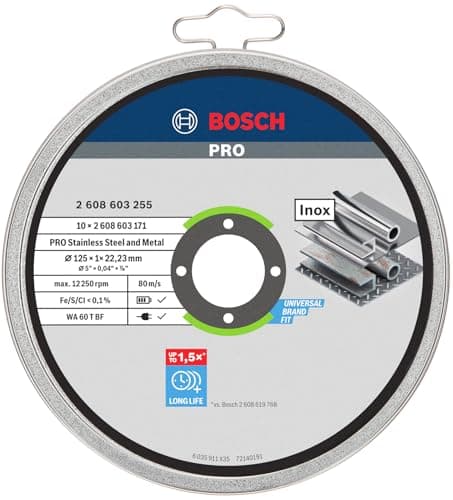 Image of Bosch Professional 10 x Cutting Discs for Inox Rapido WA 60 T BF (for Stainless Steel, Ø 125 mm, Straight, Accessories for Angle Grinders), white, 125mm x 1mm x 22.23mm, 2608603255