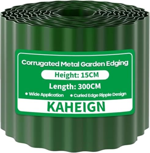 Image of KAHEIGN Metal Garden Edging, 15CM x 300CM Corrugated Landscape Edging Border Steel Lawn Edge Fence for Garden Border, Flower Bed, Yard Pathway and DIY Landscaping (Green)