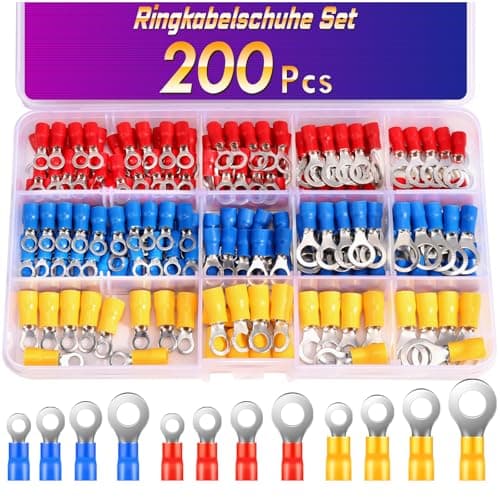 Image of 200 PCS Ring Terminals, ANVINKU 0.5-6.0mm² Ring Crimps Terminals Connectors, Insulated Ring Terminals, Crimp Connectors for Automotive Repairs