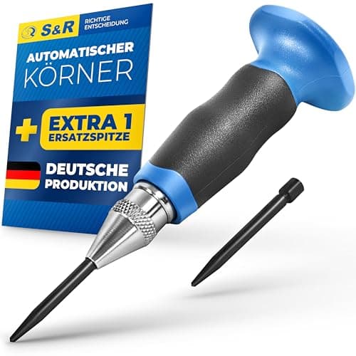 Image of S&R Automatic Center Punch – Adjustable Impact 60–130 N | Made in Germany | Spring Loaded Centre Punch with Wrist-Rest Grip + Spare Tip