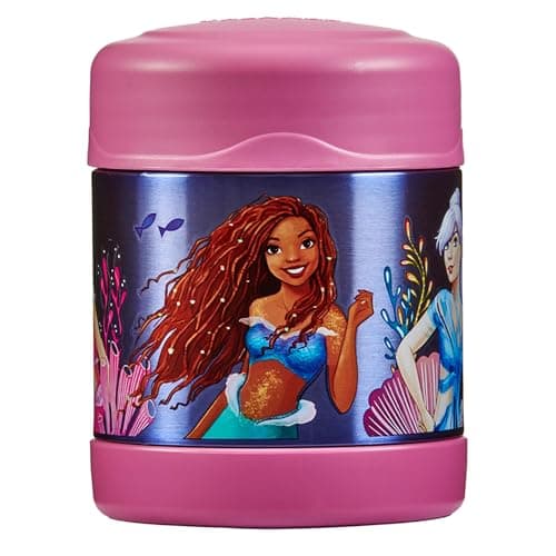 Image of Thermos - The Little Mermaid Food Flask (290ml) - BPA Free, Stainless Steel, Spill Proof, Ariel Disney Thermal Kids Flask with Personalised Name Labels for Lunch Box, 5 Hours Hot & 7 Hours Cold