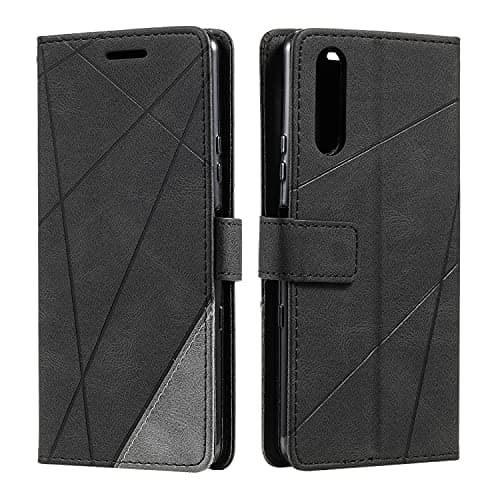 Image of SONWO Case for Sony Xperia 5 Case, Premium Leather Flip Wallet Case Magnetic Closure Card Slots kickstand Phone Case for Sony Xperia 5, Black
