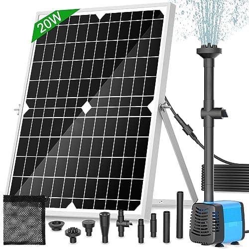 Image of Solar Pond Pump, 20W Solar Fountain Pump with 1325 L/h Flow, 16.5Ft Extendable Power Cord, 4 Spray Styles & Debris Barrier Bag – Perfect for Ponds & Water Features