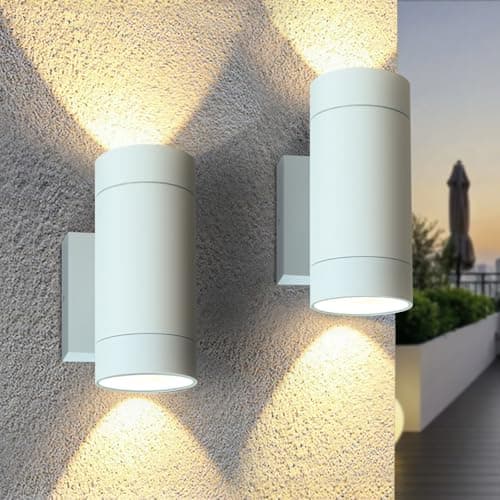Image of EBION Outdoor Wall Lights,IP65 Waterproof Up Down Outside Lights Mains Powered,2 Pack Aluminium Wall Sconce Lights GU10,Mordern Wall Lamp for Living Room Porch Garden Balcony,White