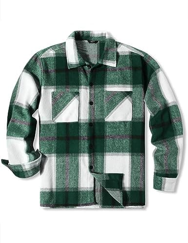 Image of COOFANDY Mens Flannel Shirt Jacket Long Sleeve Casual Checked Overshirt Plaid Jacket for Men with Pockets Green S