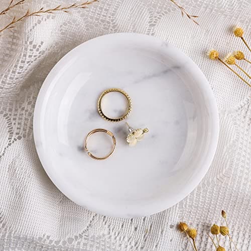 Image of Nawgnail Genuine Marble Trinket Dish 14cm, Luxury Jewelry Dish Tray for Ring Earring Keys, Gift for Women Girl