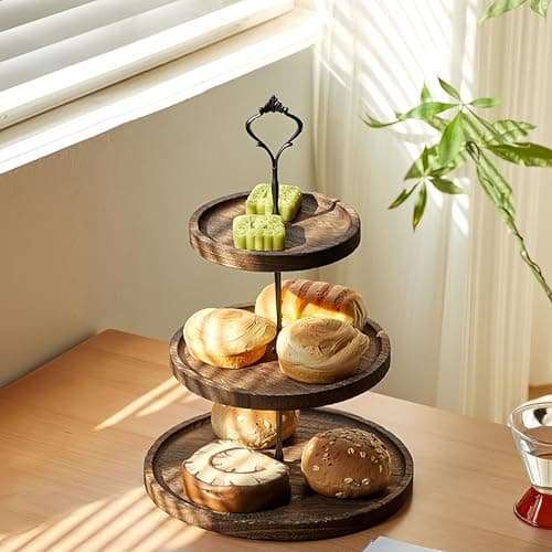 Image of Uwenkjie Wooden tray 3-layer cupcake rack, afternoon tea rack, layered dessert rack for food, parties, graduation ceremonies, or birthday parties